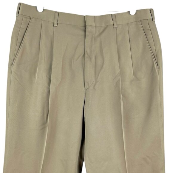 HAGGAR Men's Dress Pants Size 36x32 Pleated Front Rolled Cuff Hem Light Brown - Picture 3 of 9